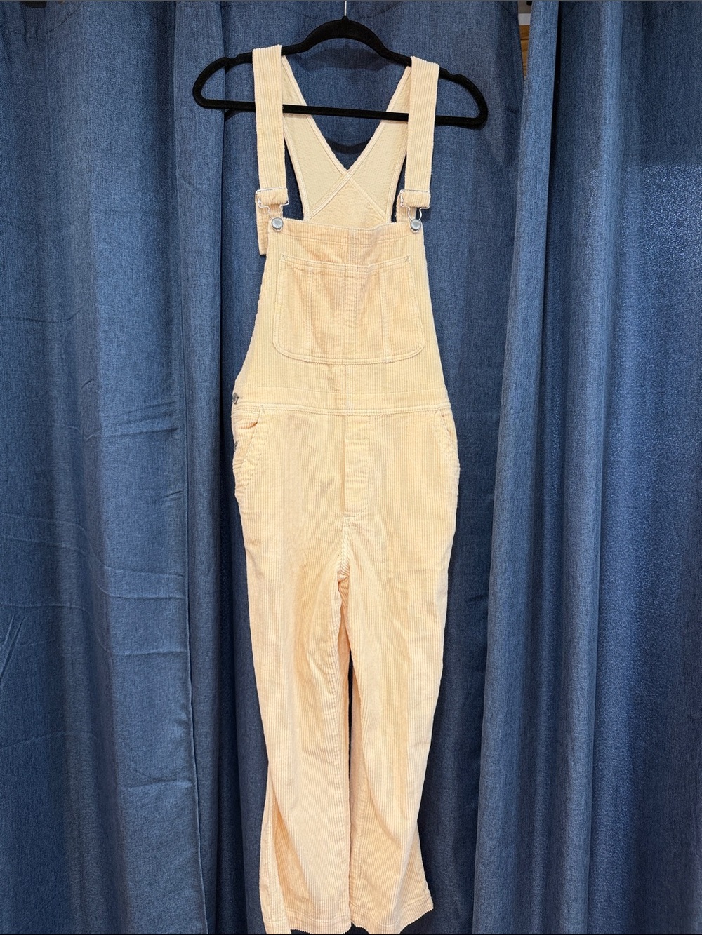 Free People Cream Corduroy Overalls with Front Bib Pocket